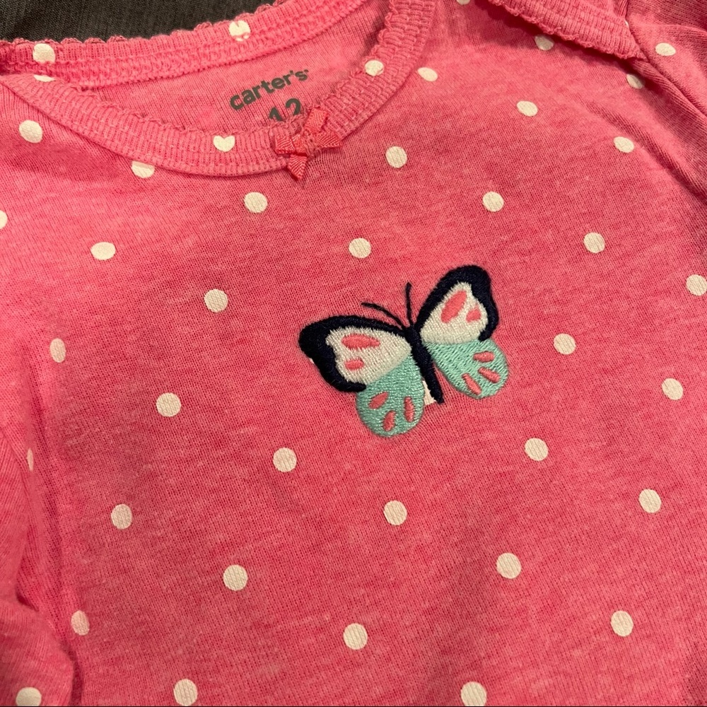 Carter’s Butterfly Matching Set Size 12M Pink White Blue Polka Dots Spring Love - Picture 2 of 9